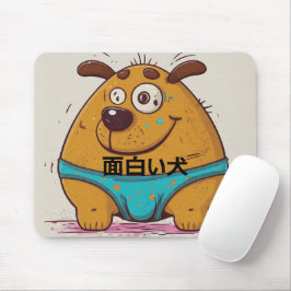 Funny japanese cartoon of a dog with blue underwea mousepad