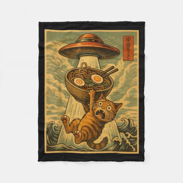 Funny Japanese Cat Ramen Ufo Anime Men Women Teens Fleecedecke (Vorderseite)