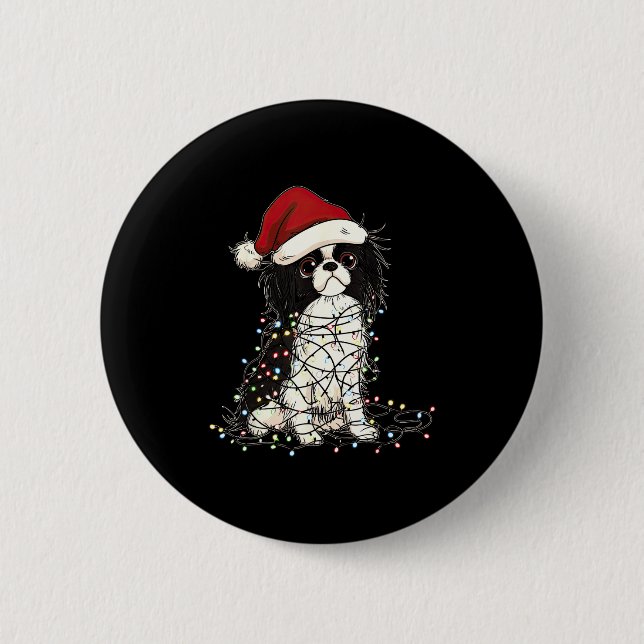 Funny Japanese Chin Christmas Graphics Dog Lights  Button (Vorderseite)