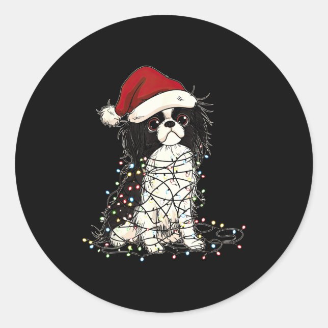 Funny Japanese Chin Christmas Graphics Dog Lights  Runder Aufkleber (Vorderseite)