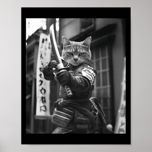 Funny Japanese Samurai Cat Meme Martial Arts Vater Poster