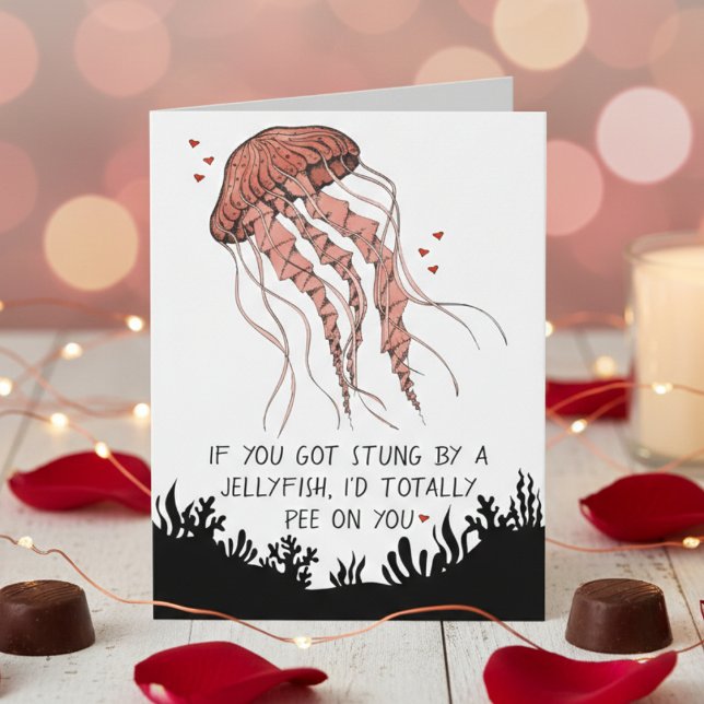 Funny Jellyfish Valentine's Day Karte (Funny Jellyfish Valentines Day Card for Couple. Perfect for Boyfriend, Girlfriend, Wife or Husband)