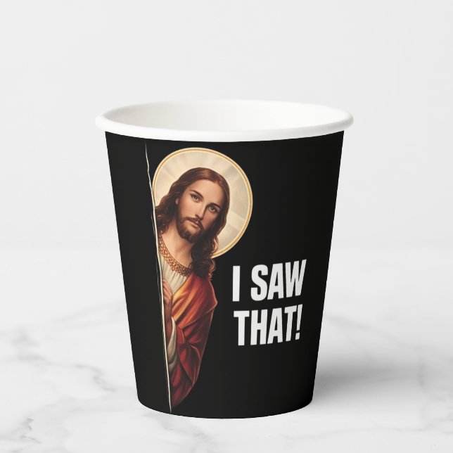 Funny Jesus "I Saw That" Christian meme design Pappbecher (Vorderseite)