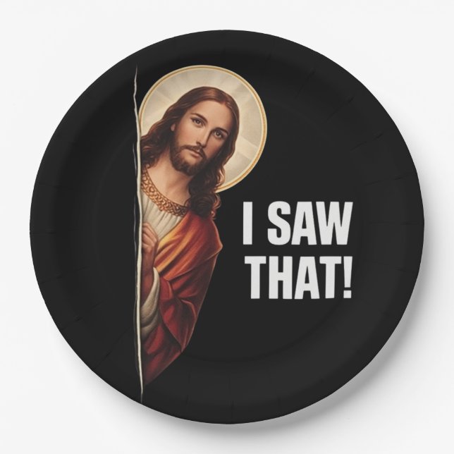 Funny Jesus "I Saw That" Christian meme design Pappteller (Vorderseite)