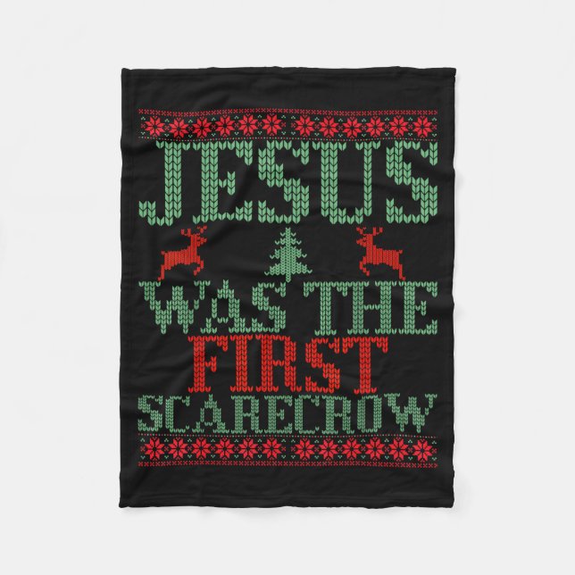 Funny Jesus Was The First Ecrow Ugly Sweater Style Fleecedecke (Vorderseite)