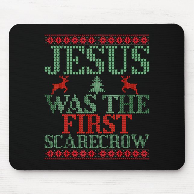 Funny Jesus Was The First Ecrow Ugly Sweater Style Mousepad (Vorne)