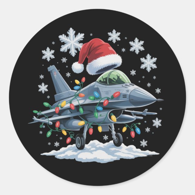 Funny Jet Fighter Military Christmas Holiday Xmas Runder Aufkleber (Vorderseite)