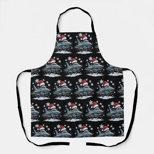 Funny Jet Fighter Military Christmas Holiday Xmas Schürze (Vorderseite)