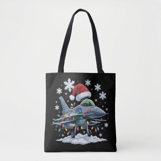 Funny Jet Fighter Military Christmas Holiday Xmas Tasche (Vorderseite)