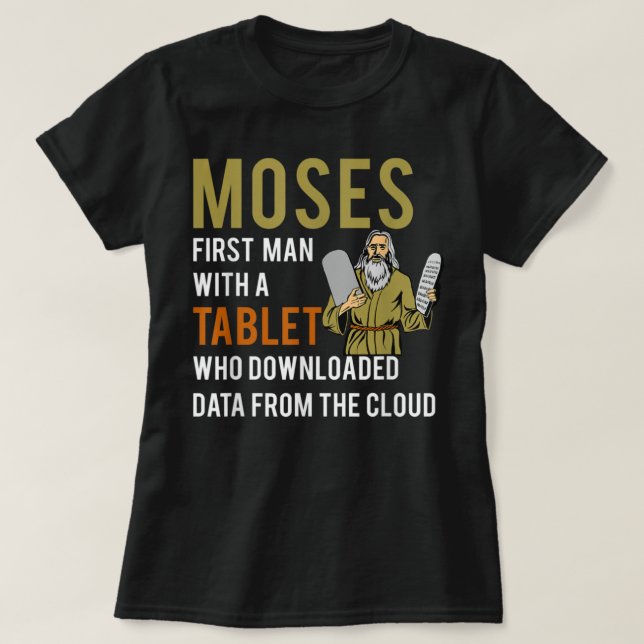 Funny Jewish Pessach Moses Tablet Data Cloud Comp T-Shirt (Design vorne)