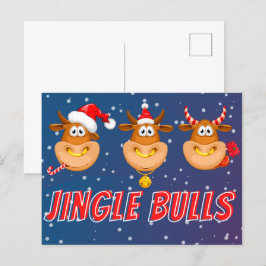 Funny Jingle Bulls Christmas Postcard Postkarte