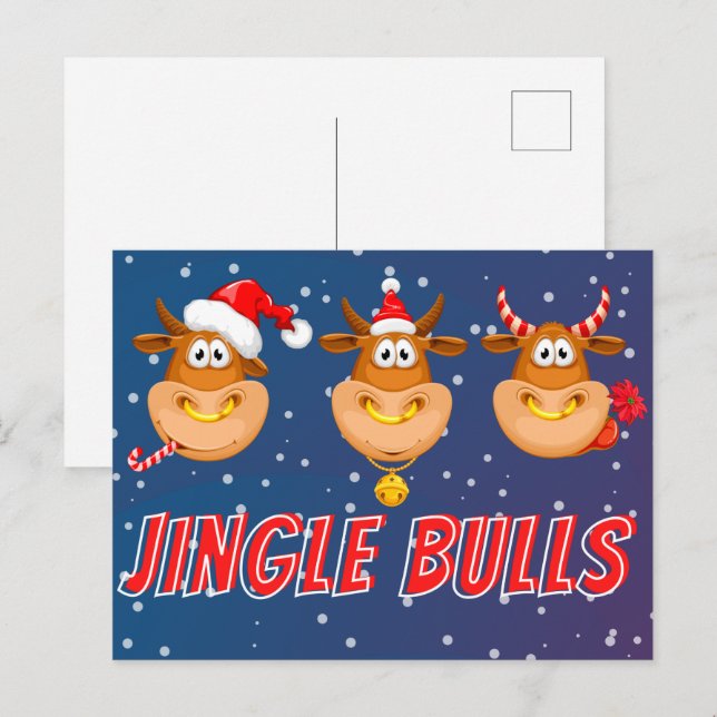 Funny Jingle Bulls Christmas Postcard Postkarte (Vorne/Hinten)