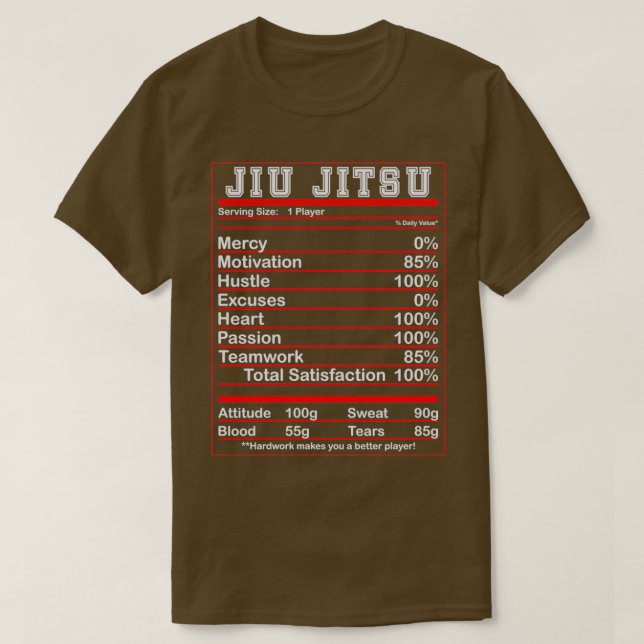 Funny Jiu Jitsu Nutrition Facts Bjj Fighter Essent T-Shirt (Design vorne)
