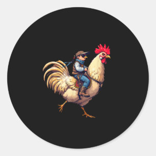Funny Jockey Pixel Riding Chicken Jockey auf einem Runder Aufkleber
