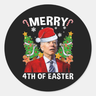 Funny Joe Biden Weihnachts-Weihnachtsmannmütze Mer Runder Aufkleber