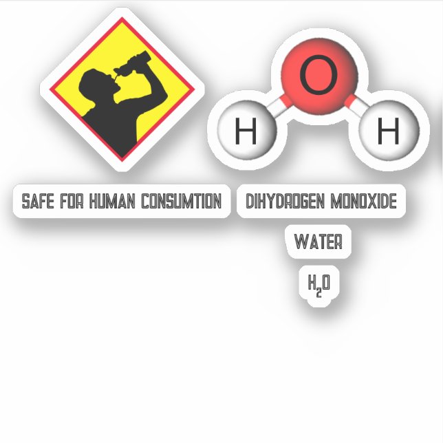 Funny Joke Dihydrogenmonoxid (H2O) Chemie Aufkleber (Vorderseite)