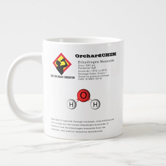Funny Joke Dihydrogenmonoxid (H2O) Chemie Jumbo-Tasse (Links)