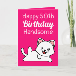 Funny Joke Pink Cat Schwester 50. Geburtstag Karte