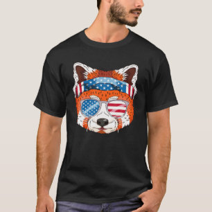 Funny July 4th US Flag USA Patriotic Red Panda T-Shirt