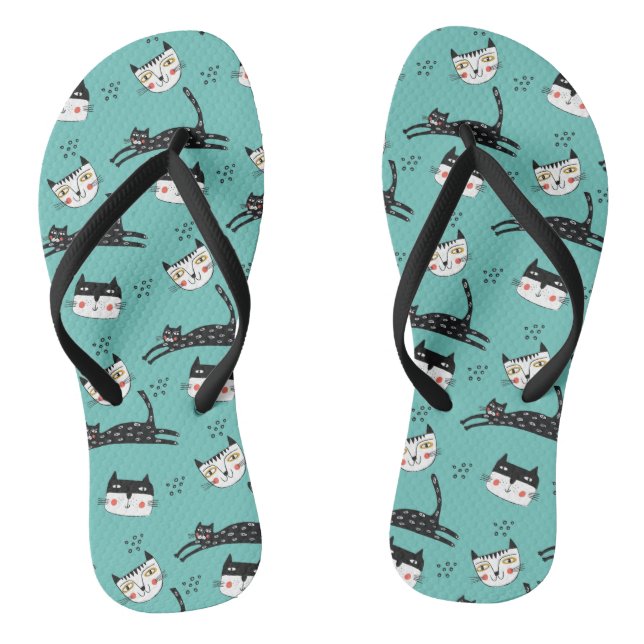 Funny Jumping Cat Faces auf Aquamarinen Flip Flops (Fußbett)
