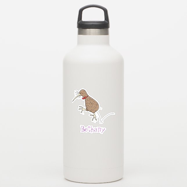 Funny Jumping Kiwi Vogel Cartoon Illustration Aufkleber (Wassserflasche)