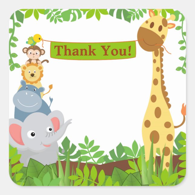 Funny Jungle Animals Danke Sticker (Vorderseite)
