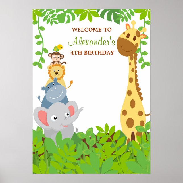 Funny Jungle Baby Animaux Anniversaire Poster (Devant)