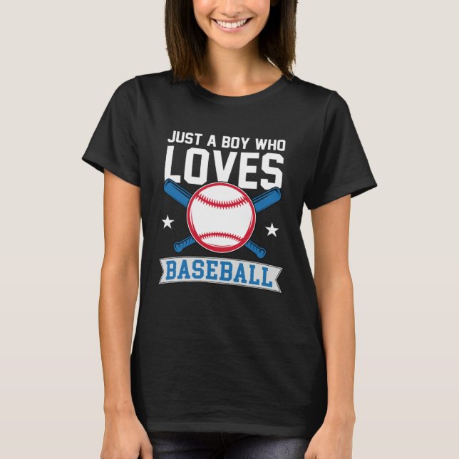 Funny Just A Boy Who Loves Baseball Pitcher Catche T-Shirt (Vorderseite)