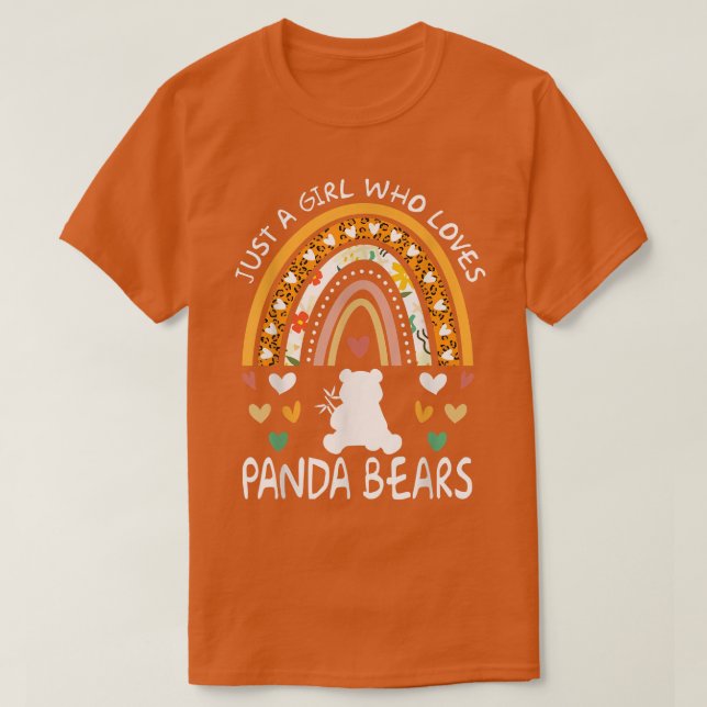 Funny Just a Girl, die Lieben Panda Bears Rainbow  T-Shirt (Design vorne)