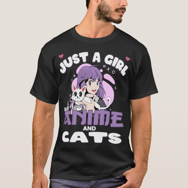Funny Just a Girl who loves Anime and Cats Lover T-Shirt (Vorderseite)