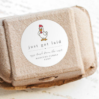 Funny Just Got Laid Farm Coop Egg Carton Label Runder Aufkleber