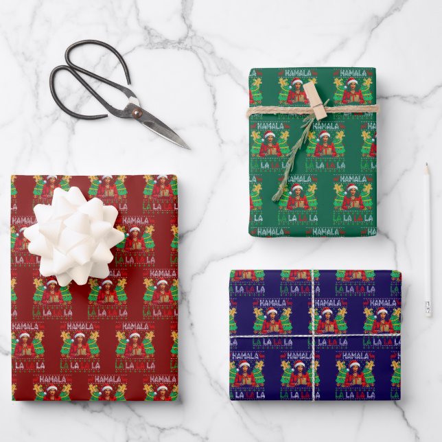 Funny Kamala Harris 2024 Weihnachtsfrauen Weihnach Geschenkpapier Set (Vorderseite)
