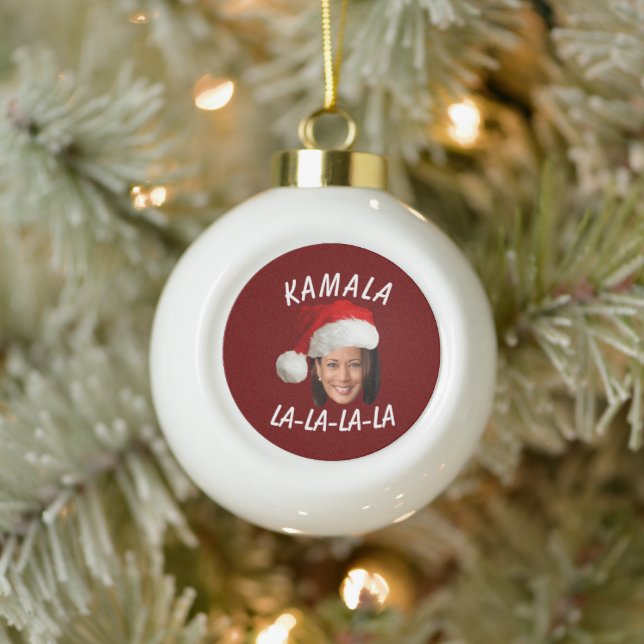 Funny Kamala Harris Face Weihnachtsmannmütze Weihn Keramik Kugel-Ornament (Baum)