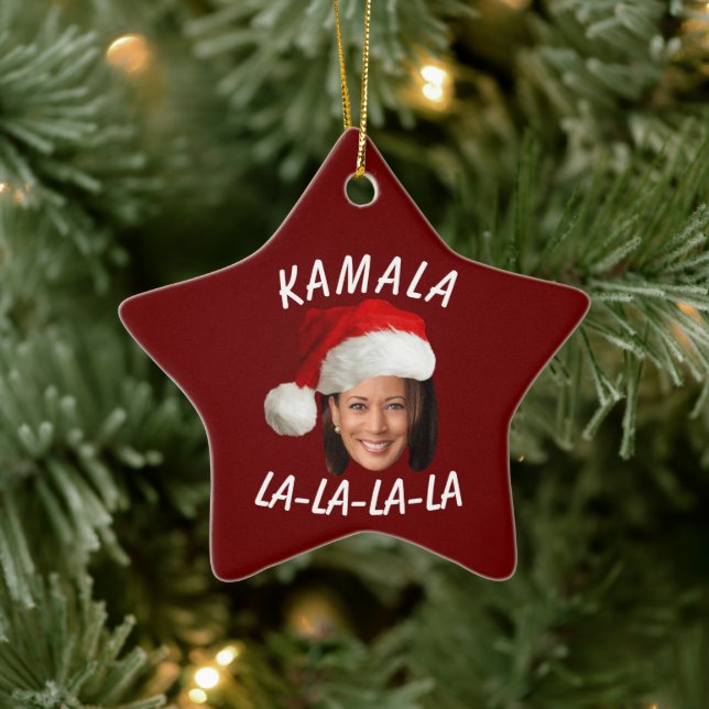 Funny Kamala Harris Face Weihnachtsmannmütze Weihn Keramik Ornament (Baum)