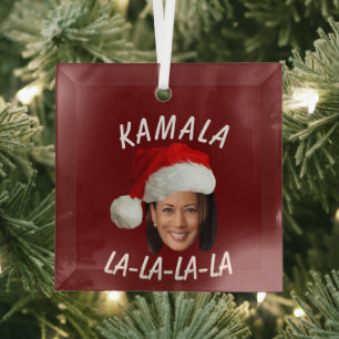 Funny Kamala Harris Face Weihnachtsmannmütze Weihn Ornament Aus Glas