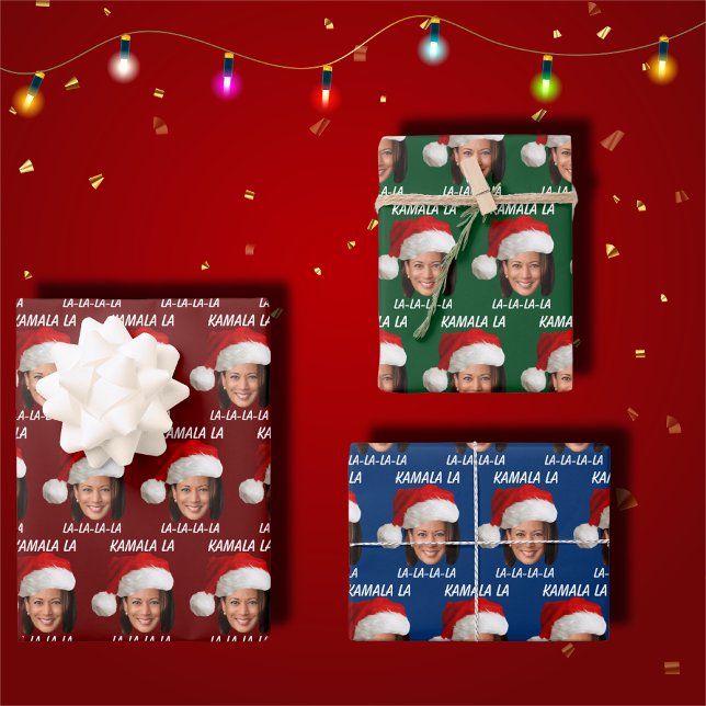 Funny Kamala Harris Weihnachtsmannmütze Frohe Weih Geschenkpapier Set (Von Creator hochgeladen)