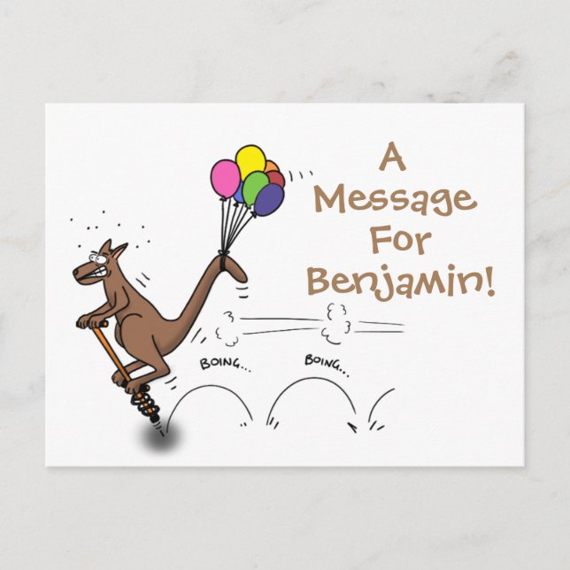 Funny Kangaroo auf Pogo-Stick Cartoon Illustration Postkarte (Vorderseite)