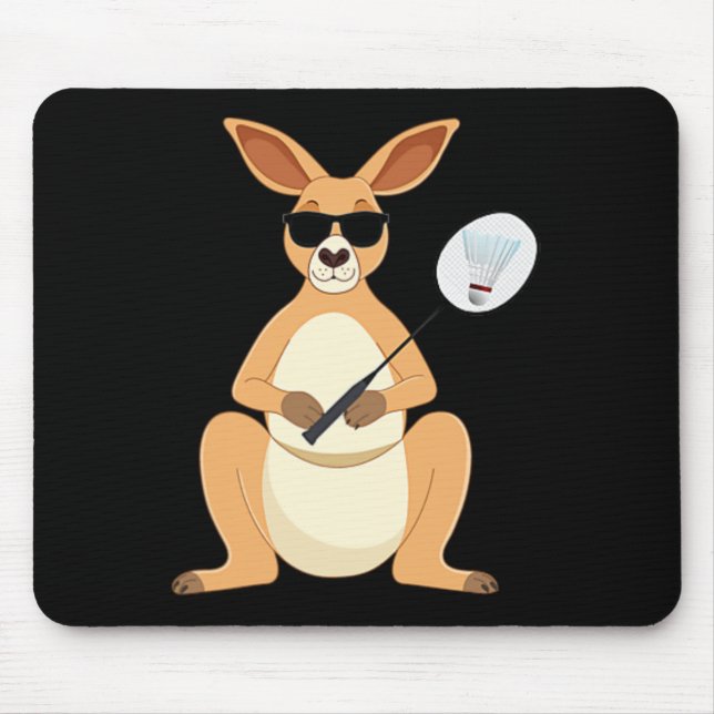 Funny Kangaroo Sungles Playing Dminton Mousepad (Vorne)