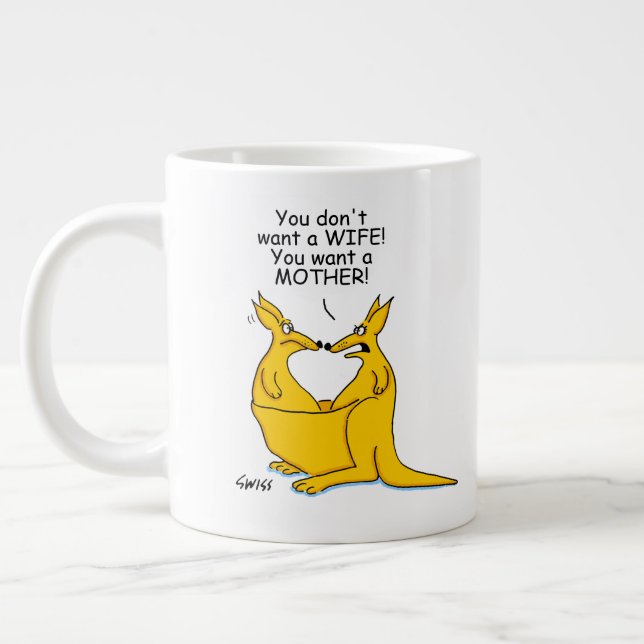 Funny Kangaroos Cartoon Jumbo-Tasse (Links)
