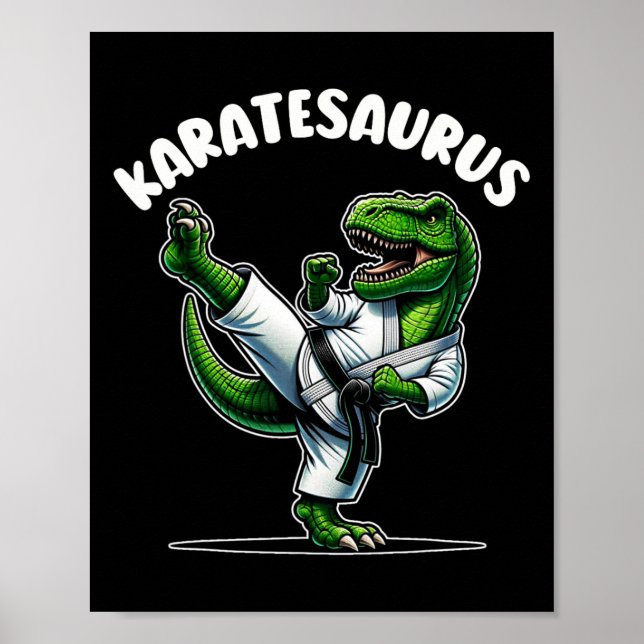 Funny Karatesaurus Dinosaur T Rex in Karate Gi Bla Poster (Vorne)