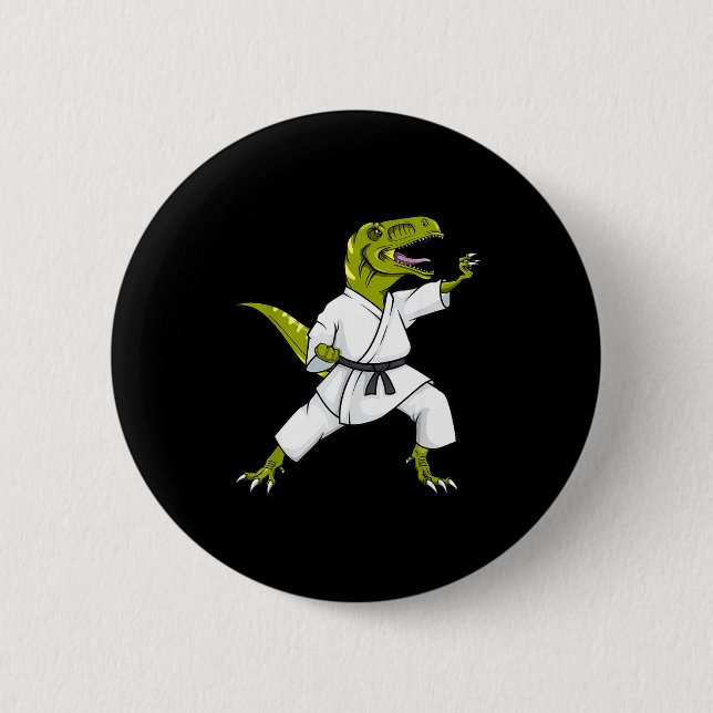 Funny Karatesaurus T-rex Dinosaur Karate Samurai D Button (Vorderseite)