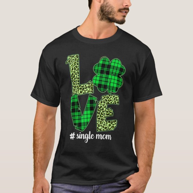 Funny Kariert Kleeblatt Liebe Single Mama Leopard  T-Shirt (Vorderseite)