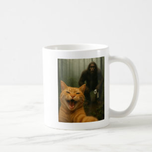 Funny Katze überrascht glücklich Selfie mit Bigfoo Kaffeetasse