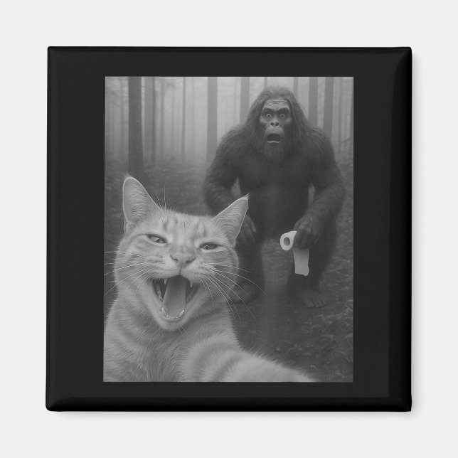 Funny Katze überrascht glücklich Selfie mit Bigfoo Magnet (Vorne)