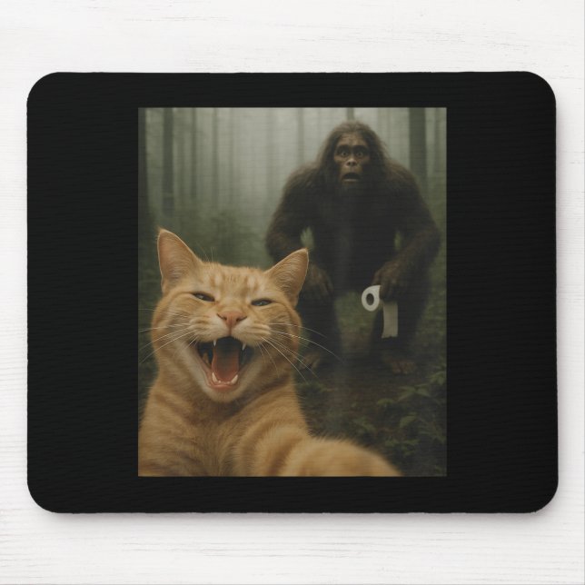 Funny Katze überrascht glücklich Selfie mit Bigfoo Mousepad (Vorne)