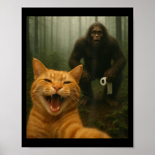 Funny Katze überrascht glücklich Selfie mit Bigfoo Poster