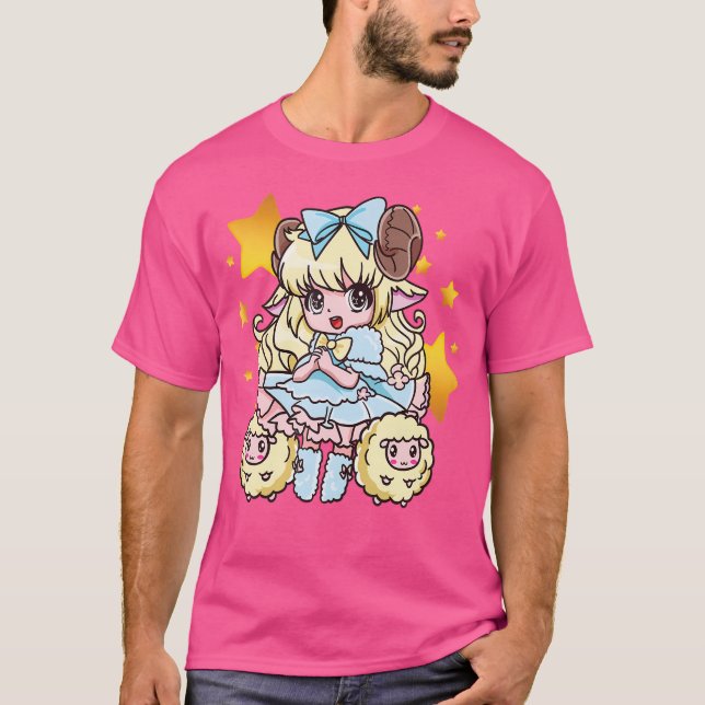 Funny Kawaii Anime Chibi Sheep Süße Tier Lover T-Shirt (Vorderseite)