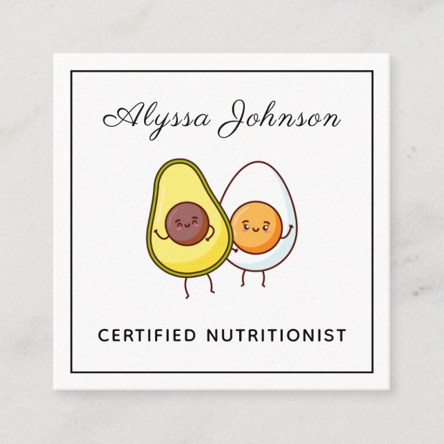 Funny Kawaii Avocado & Egg Keto Theme Nutritionist Quadratische Visitenkarte (Vorderseite)