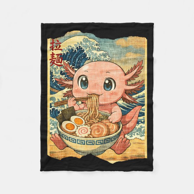 Funny Kawaii Axolotl Ramen Noodle Bowl Japanese Wa Fleecedecke (Vorderseite)