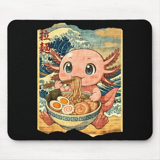 Funny Kawaii Axolotl Ramen Noodle Bowl Japanese Wa Mousepad (Vorne)